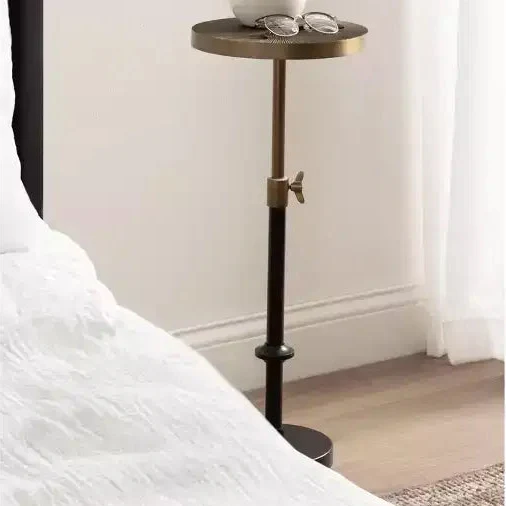 Adjustable Embossed Metal Accent Table and Plant Stand, 10x10x30, Gold and Black