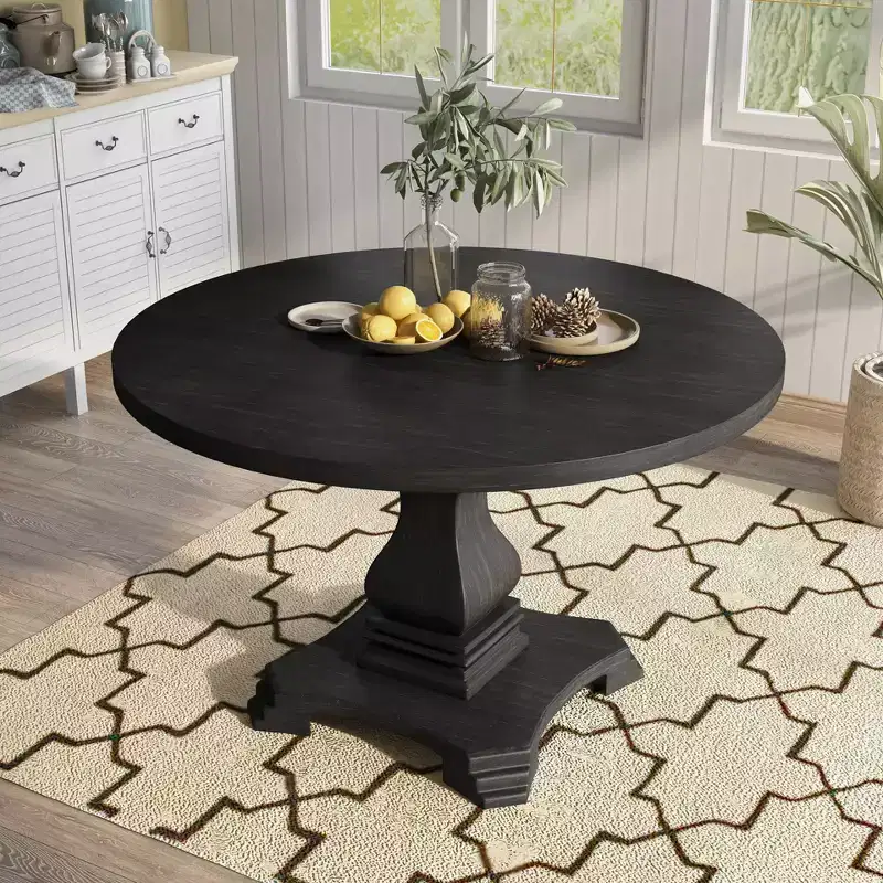 HOMES: Inside + Out 48" Villa Rustic Round Dining Table Antique Black