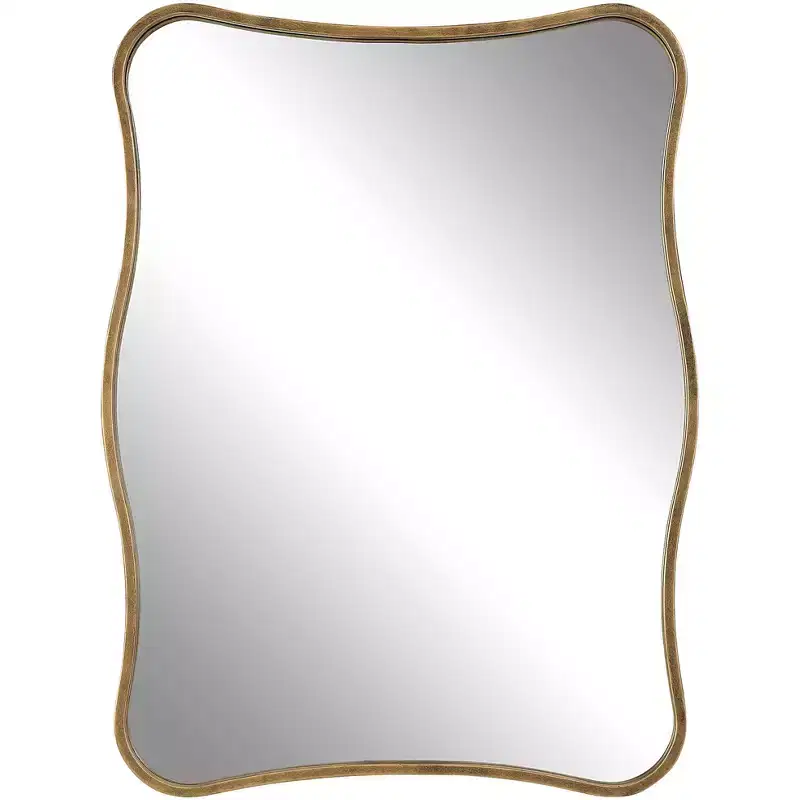 Antiqued Gold Curvy Vanity Wall Mirror, 28x36 – Iron Frame, Non-Beveled Glass