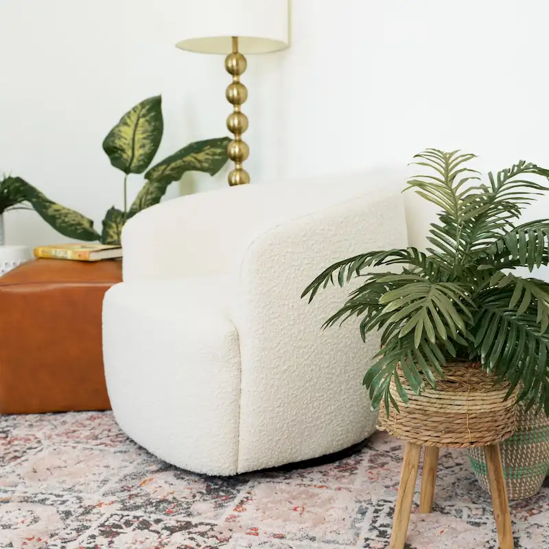 Mid Century Modern Boucle Fabric Upholstered Swivel Chair