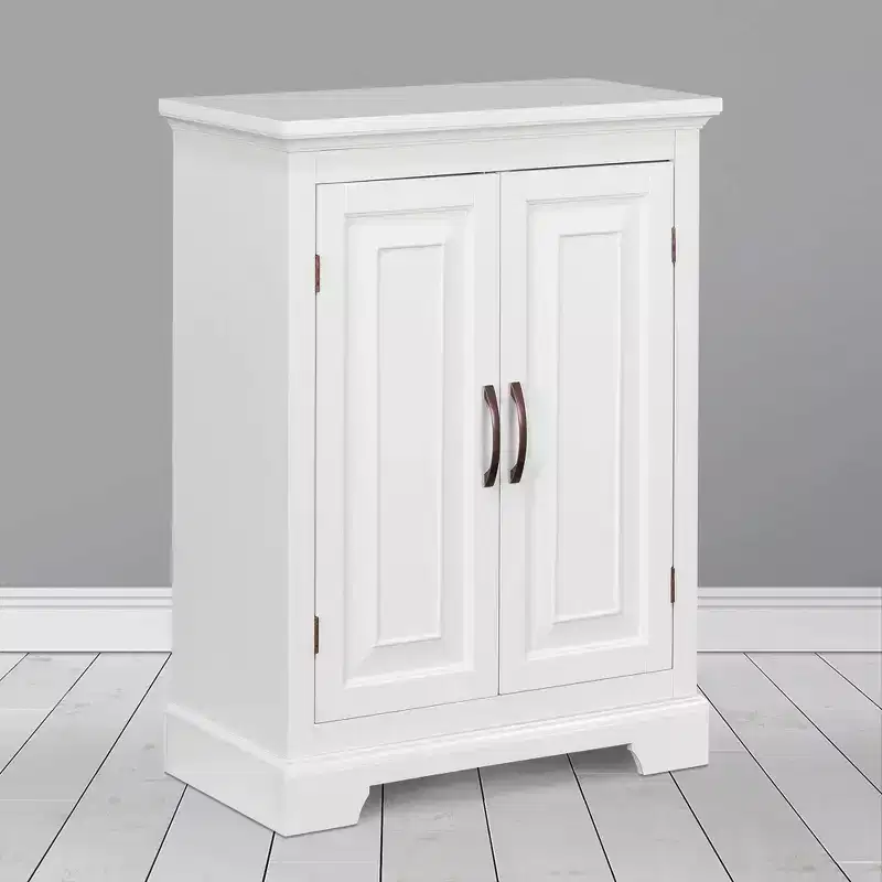 Teamson Home Shea Floor Storage Cabinet with Double Doors White - Elegant Home Fashions: Freestanding MDF Linen Tower