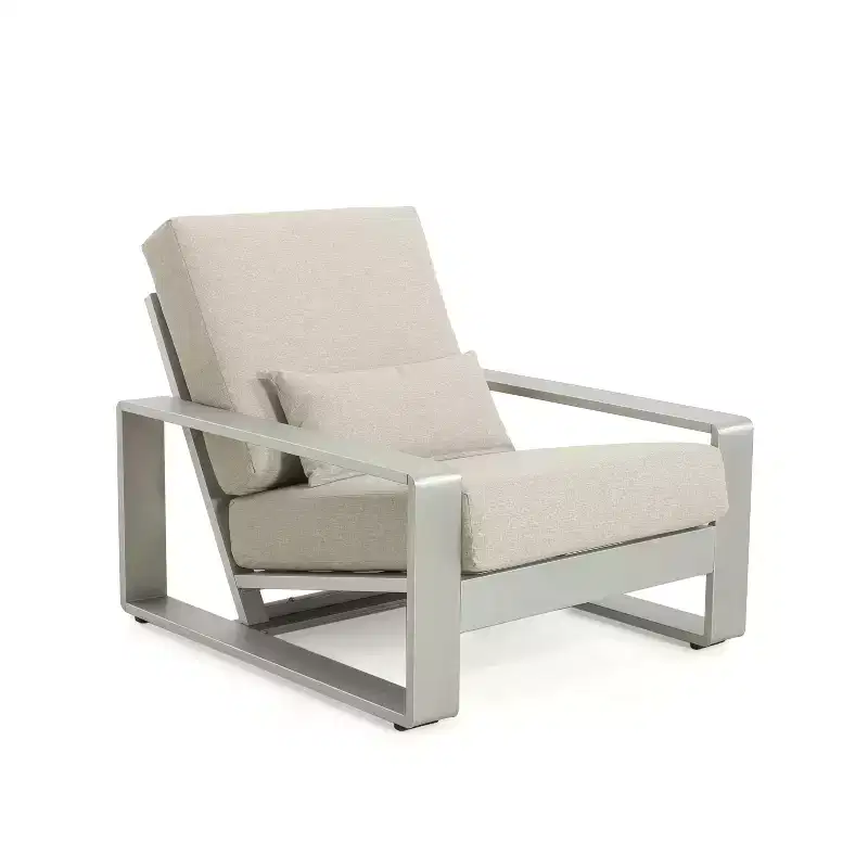 Christopher Knight Home Adrian Outdoor Aluminum Club Chair with Lumbar Pillow, Beige/Silver