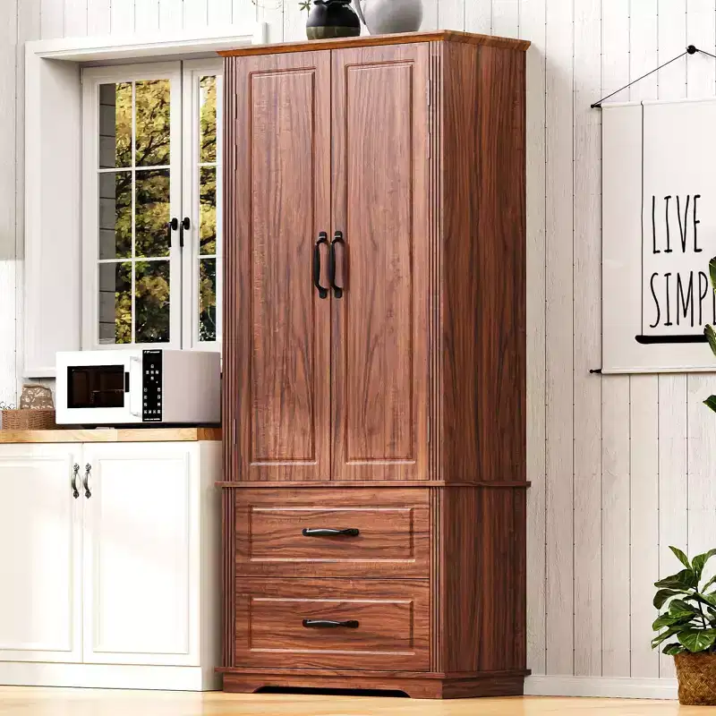 71 Farmhouse Pantry Cabinet with 2 Drawers & 8 Door Shelves - Embossed Texture Freestanding Storage for Kitchen, Dining & Living Room