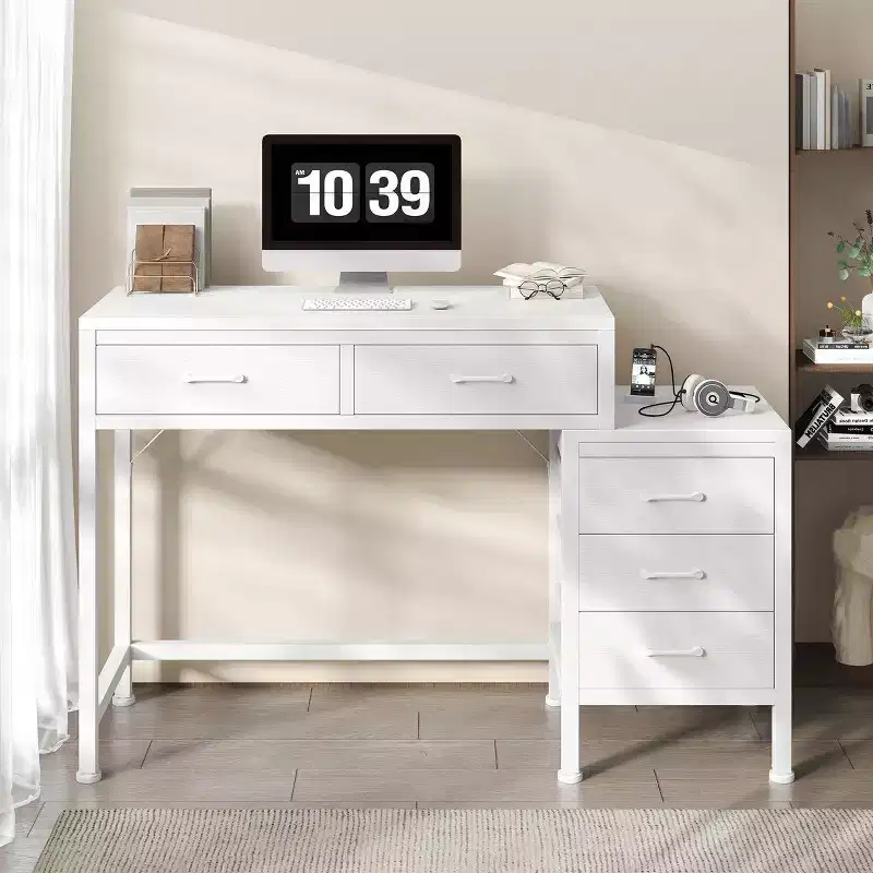 51 Computer Desk with 5 Drawers & Printer Stand, Home Office Writing Desk for Study, Bedroom & Living Room