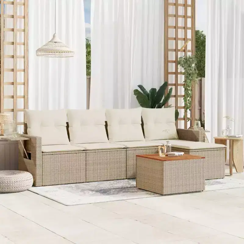 vidaXL 6 Piece Patio Sofa Set with Cushions Black Poly Rattan