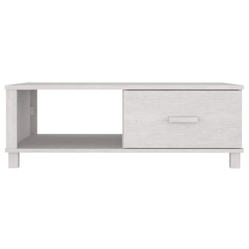 Coffee Table, Rectangular, Storage Drawer, White Solid Pine Wood