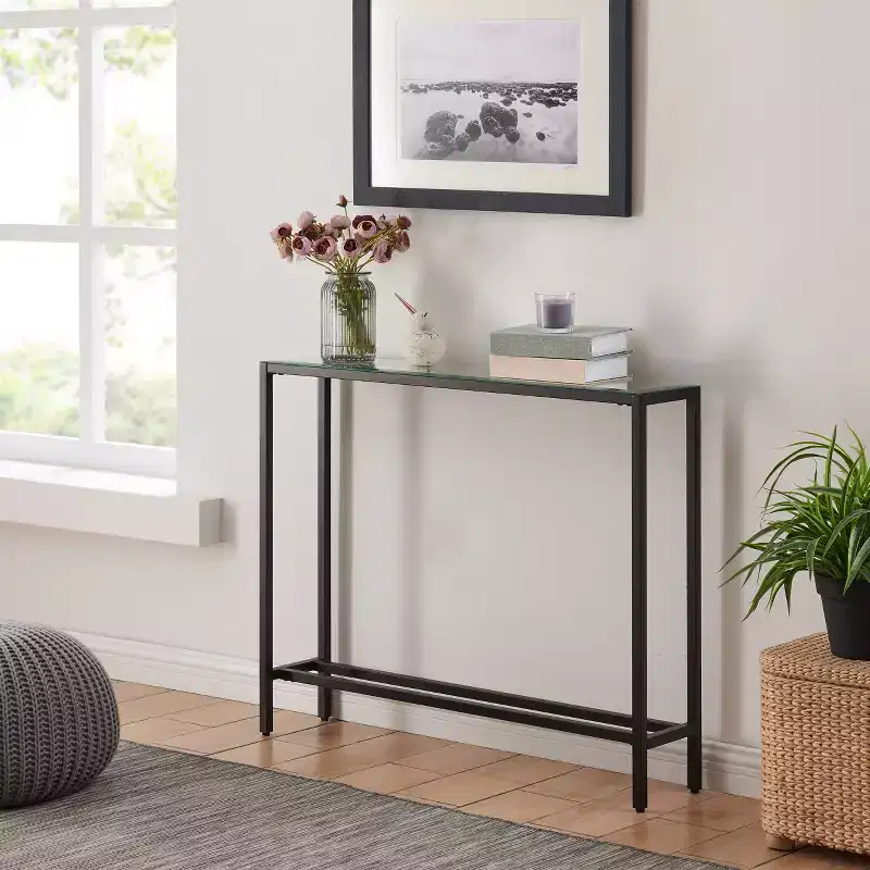 Darrin Narrow Mini Console Table with Mirrored Top - Black - SEI