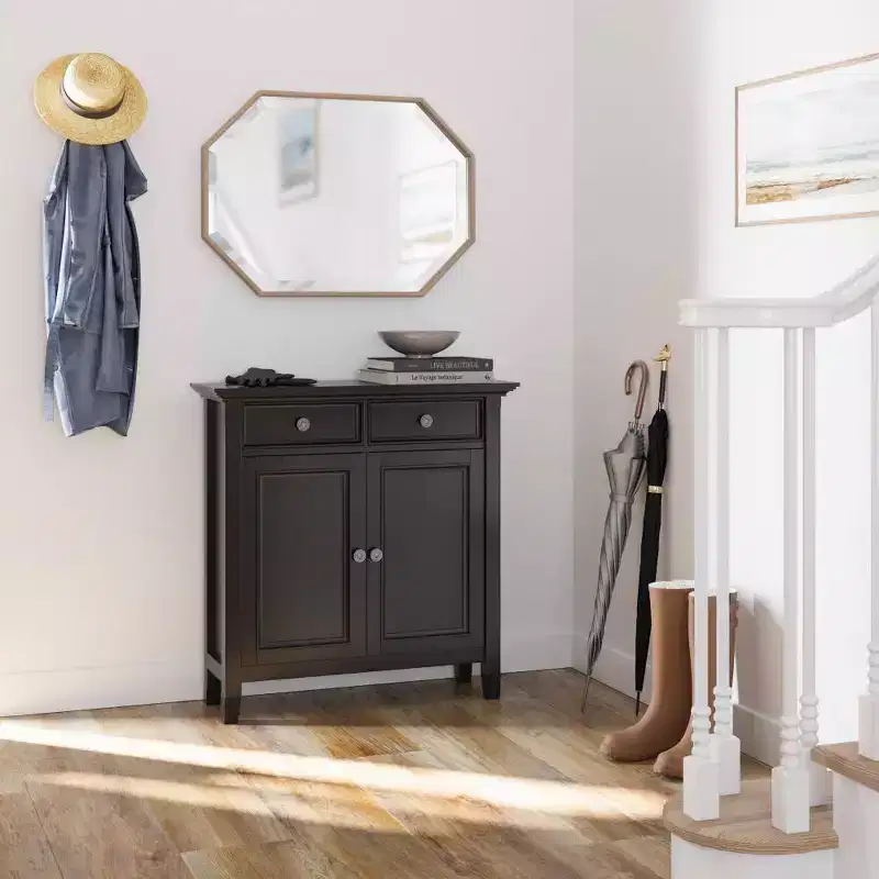 Entryway Storage Cabinet, Hickory Brown - Transitional Style, Pine & Plywood