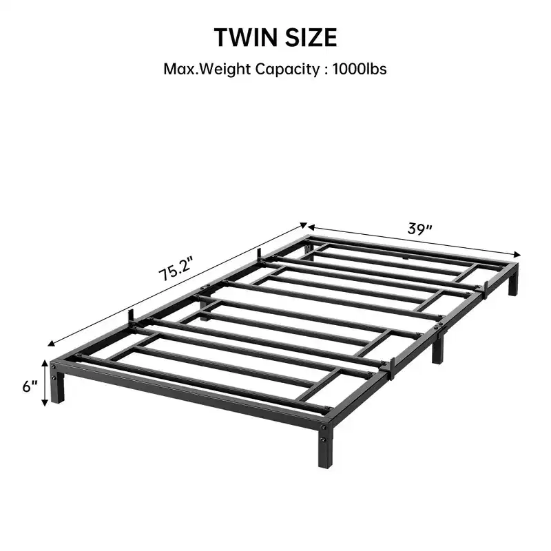 Whizmax 6 Inch Bed Frame No Box Spring Needed, Heavy Duty Metal Platform Bed Frame Twin Size for Bedroom Easy Assembly, Noise Free, Black