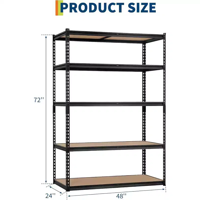 5 Tiers Garage Storage Shelves , 48 L x 24 in W x 72 in Heavy Duty Storage Shelving Racks with Adjustable Shelf for Pantry Warehouse