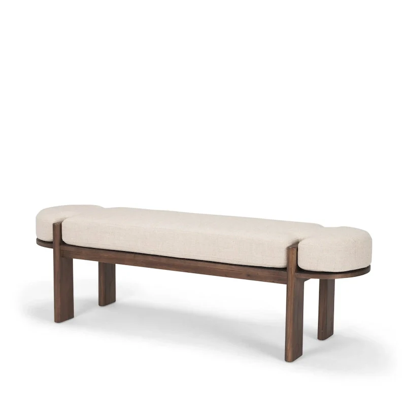 Dark Elm Wood w/ Oatmeal Fabric Bench