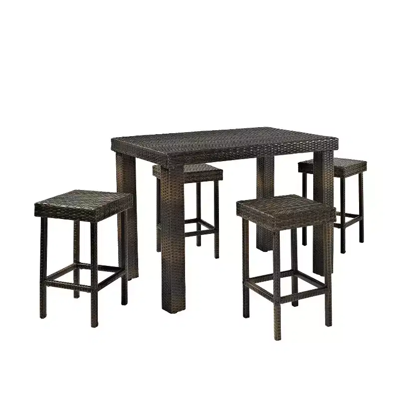 Palm Harbor 5pc Outdoor Wicker Counter Height Dining Set - Brown - Crosley: Steel Frame, UV-Resistant, No Cushion