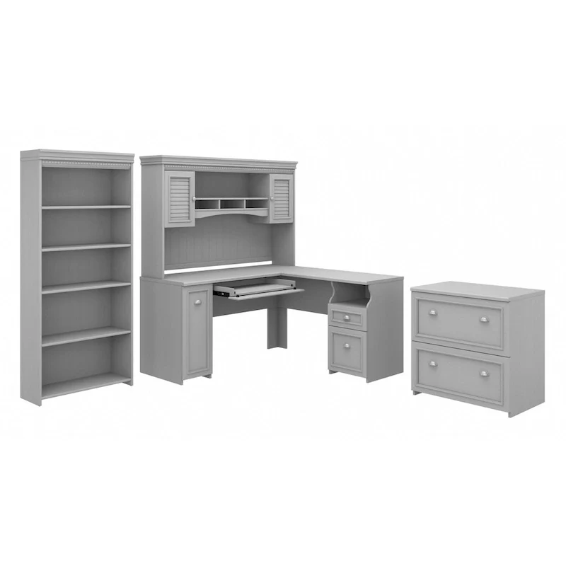 Fairview 60W Desk with Hutch, Cabinet and Bookcase by Bush Furniture