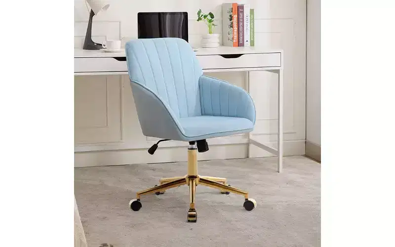 Luxury Ergonomic Office Chair, Velvet Home Office Desk Chair with Gold-Plated Metal Base, Adjustable Swivel Chair Vanity Chair