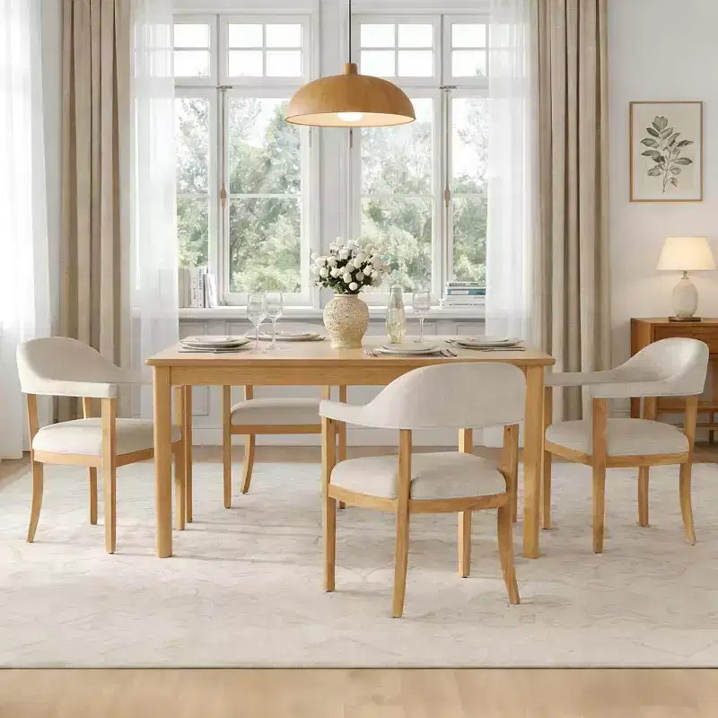 Modern Rubberwood Upholstered Dining Chairs with Armrests (Set of 4)