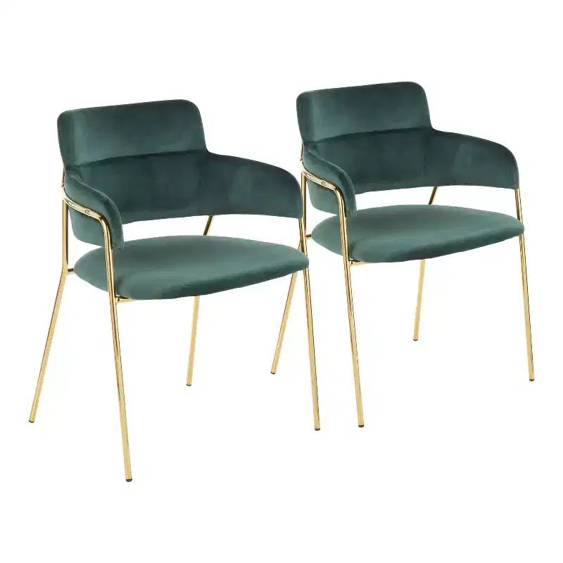 Set of 2 Napoli Contemporary Chairs Gold/Emerald Green Velvet - LumiSource: Chrome-Plated, Metal Legs, Floor Protectors