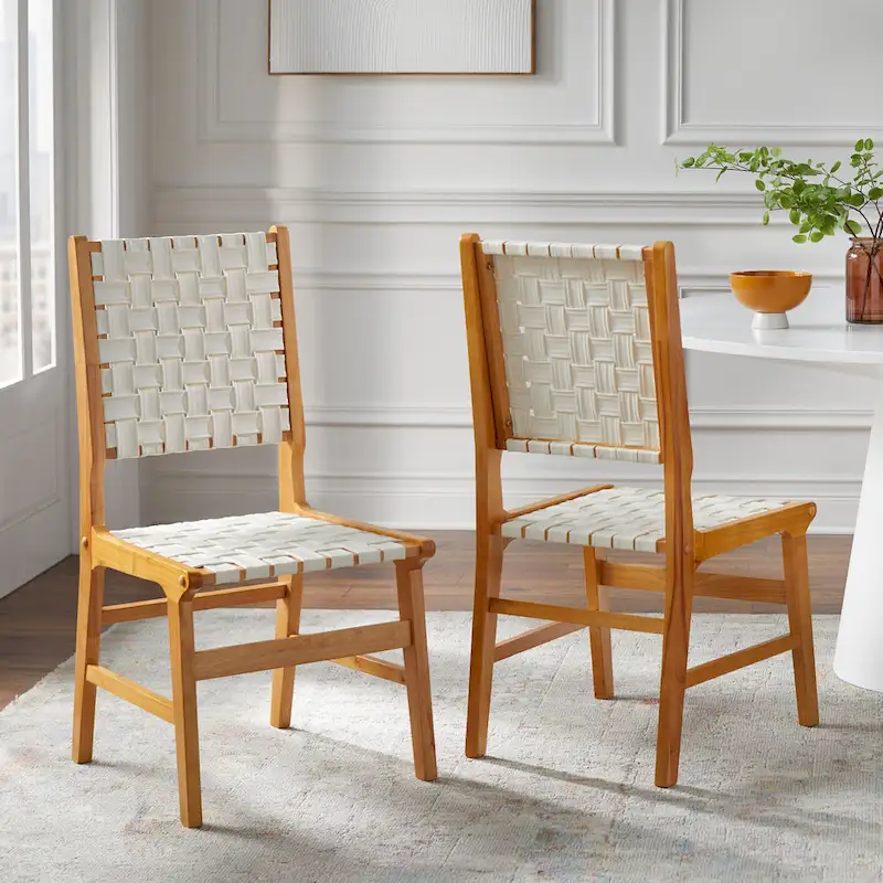 Lifestorey Brady Solid Wood Woven Dining Chair (Set of 2)