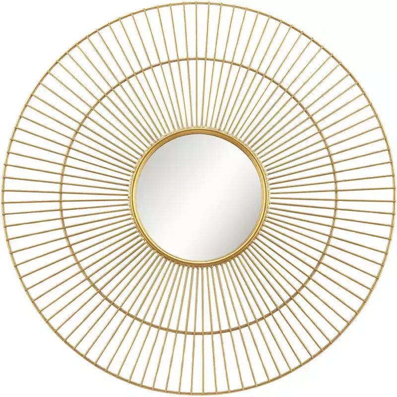 Newhill Designs Conelli Round Vanity Decorative Wall Mirror Modern Warm Gold Leaf Metal Frame 33 3/4 Wide for Bathroom Bedroom Living Room Office