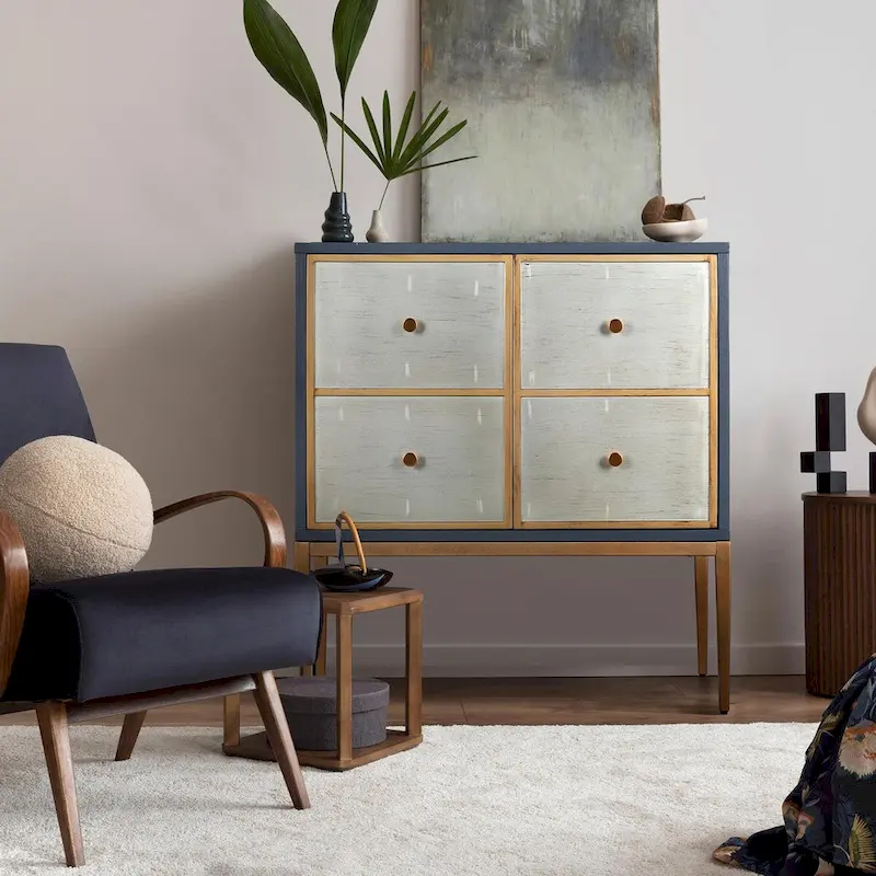 Delcey Mid-century Modern 2-Door Accent Cabinet Sideboard Brushed Brass Storage Shelf for Living/ Dining Room