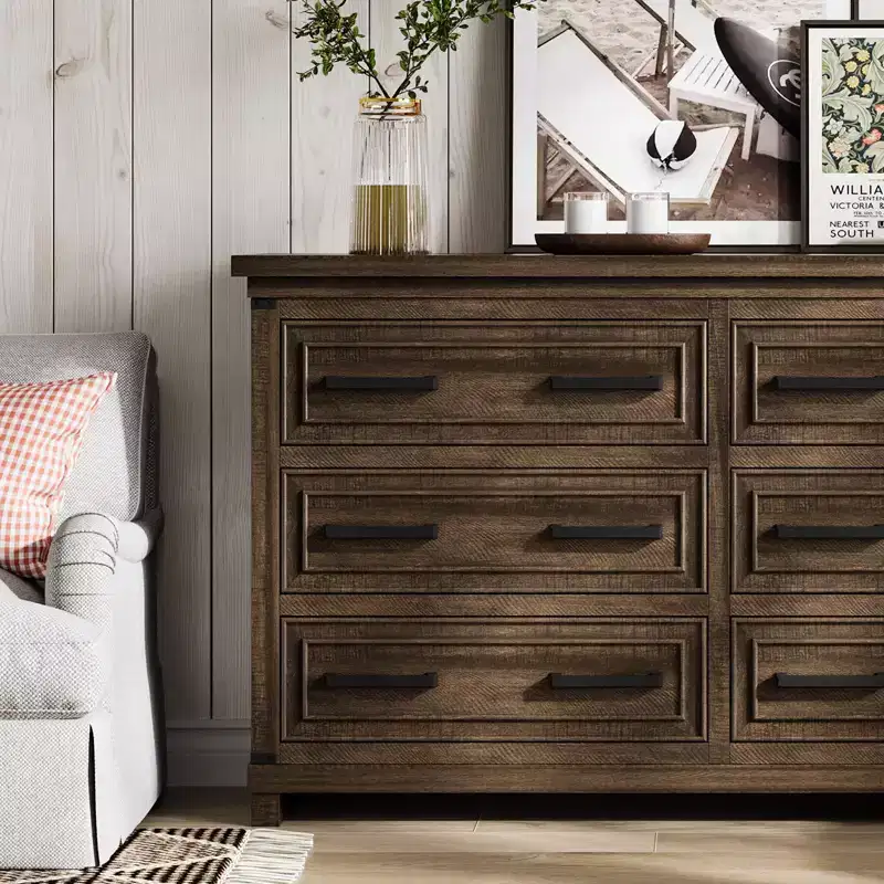 Farmhouse 6/8 Drawer Dresser for Bedroom, 55 Rustic Wood Chest of Drawers,Easy Pull Handles for Storage Clothes,Vintage Storage Organizer for Living