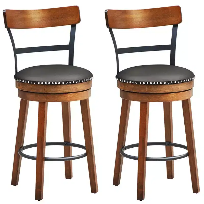 Costway Set of 2/4 BarStool 25.5'' Swivel Counter Height Dining Chair with Rubber Wood Legs