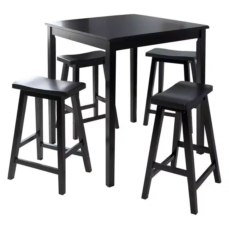 Buylateral 5pc Belfast Counter Height Square Dining Set with 4 Saddle Stools Black