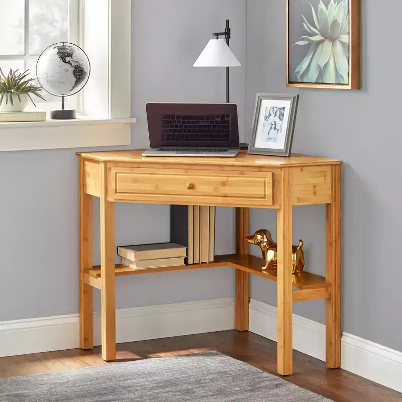 Buylateral Bamboo Corner Desk with Drawer Natural