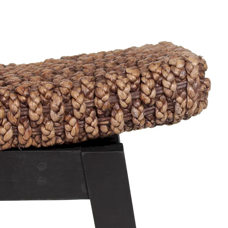 Handwoven Natural Wicker And Teak Wood Bench by East at Main