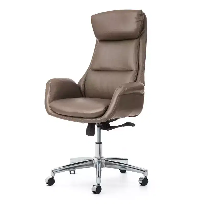 Mid-Century Modern Brownish Leatherette Adjustable Swivel High Back Office Chair Gray - Glitzhome: Upholstered with Fixed Arms & Plywood Frame