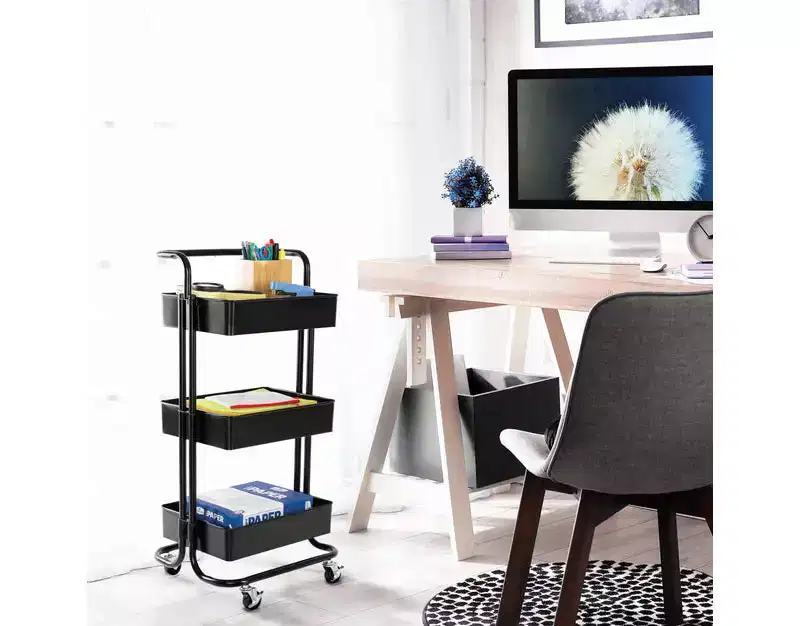 Seville Classics 3 Bin Metal Rolling Storage Organizer Cart with Handle