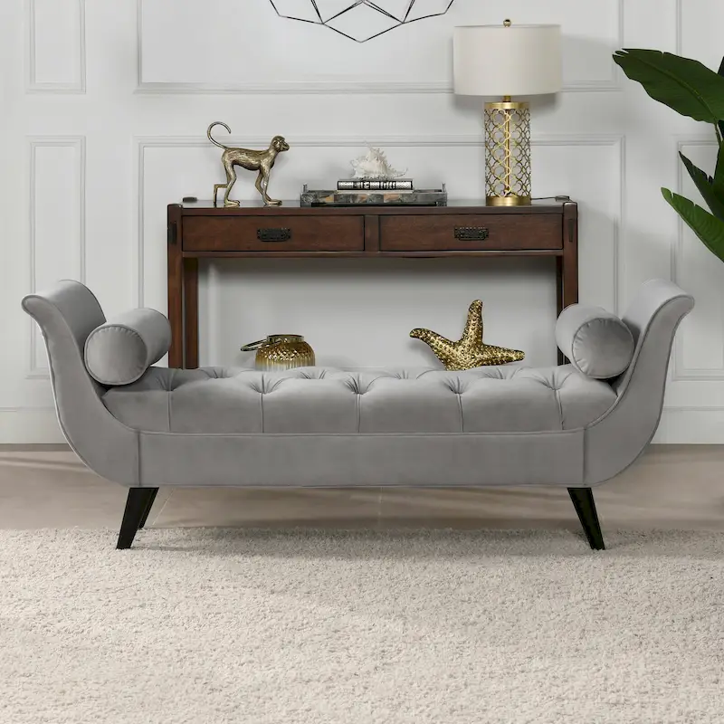 Tufted Upholstered Entryway Bench – Button-Tufted Fabric Seat for Hallway or Bedroom
