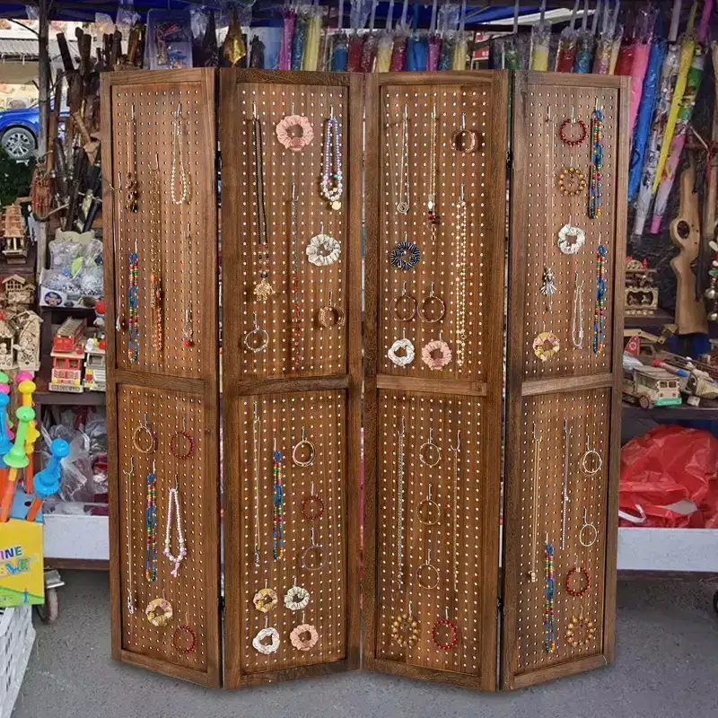 Costway 4/6 Panel Pegboard Display with 360 Metal Hinges Solid Wood Frame for Craft Show