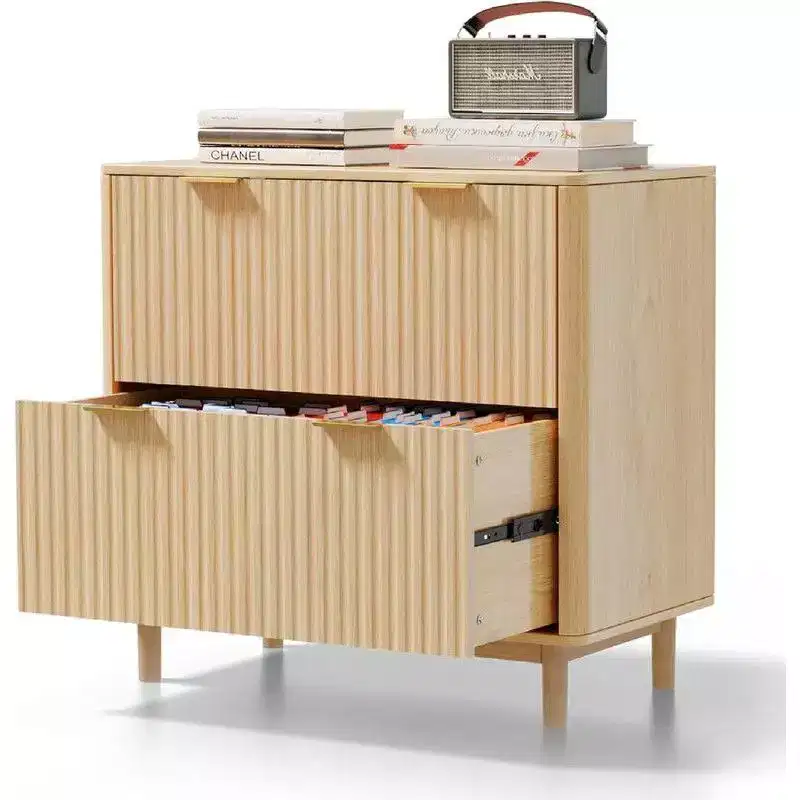 Karl Home2 Drawer Fluted Wooden File Cabinet Wide Drawer Design