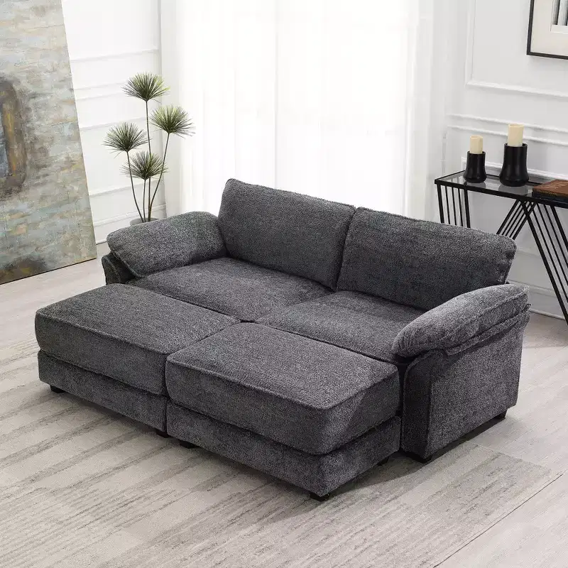 4 Seat Modular Convertible Sectional Sofa Set, Upholstered Sleeper Corner Couch, Deep-Seat Loveseat with Ottoman for Living Room, Office, Apartment