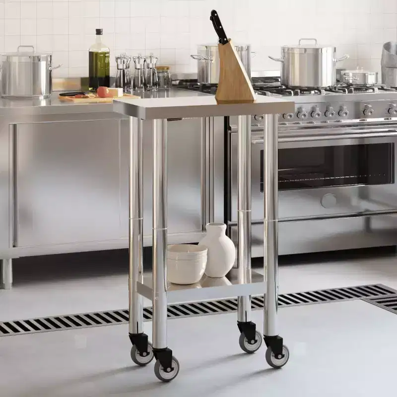 Kitchen Work Table with Wheels 32.5x11.8x33.5 Stainless Steel