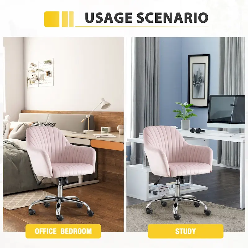 Modern Velvet Office Leisure Chair with Adjustable Height and Casters