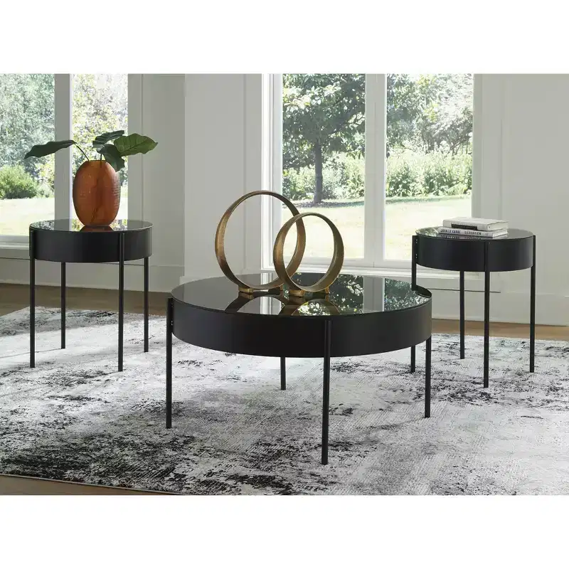 Signature Design by Ashley Ardoline 3-Piece Glass Coffee Table Set with End Tables - Matte Black Finish