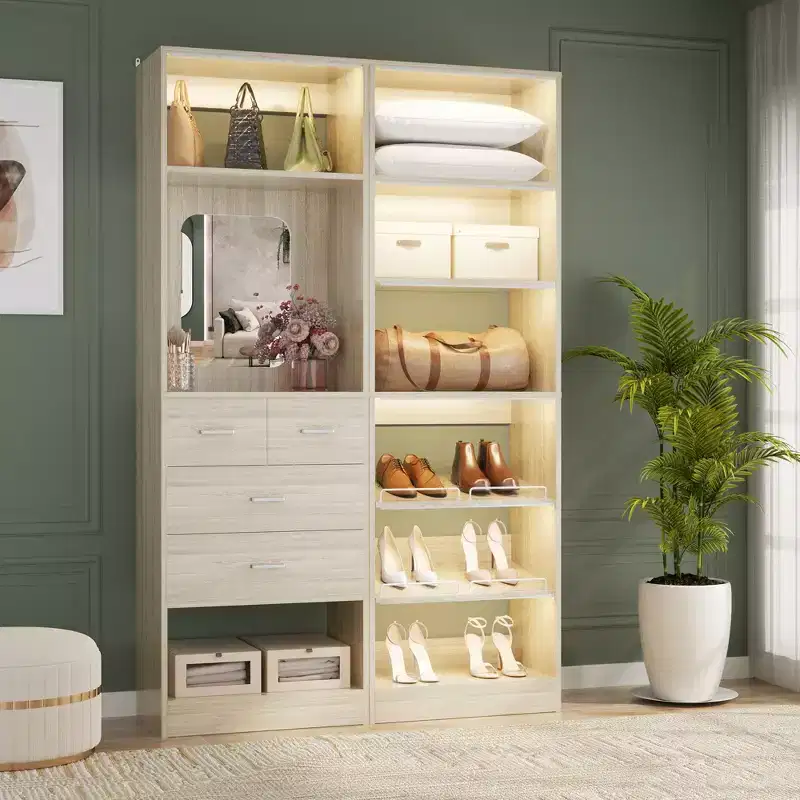 Closet System with Drawers and Hanging Rods