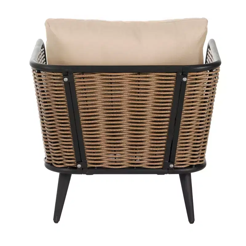Christopher Knight Home Bonita Patio Rustic Iron and Rattan Club Chair with Cushions, Beige