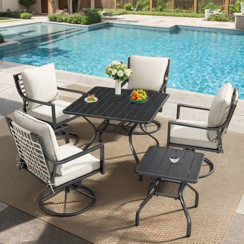Outdoor Patio Glider Chairs Beige Cushion Set