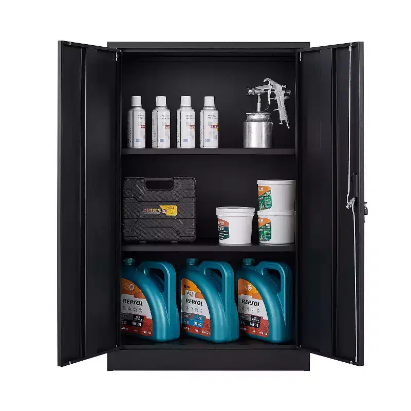 VIYET 41.97H Metal Folding Storage Cabinet, Filing Cabinet w/ Locking Doors & Adjustable Shelf, Black