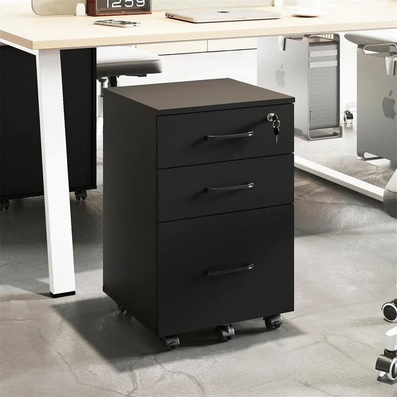 File Cabinet with Lock3 Drawer Wood Rolling - 15D x 15W x 26H