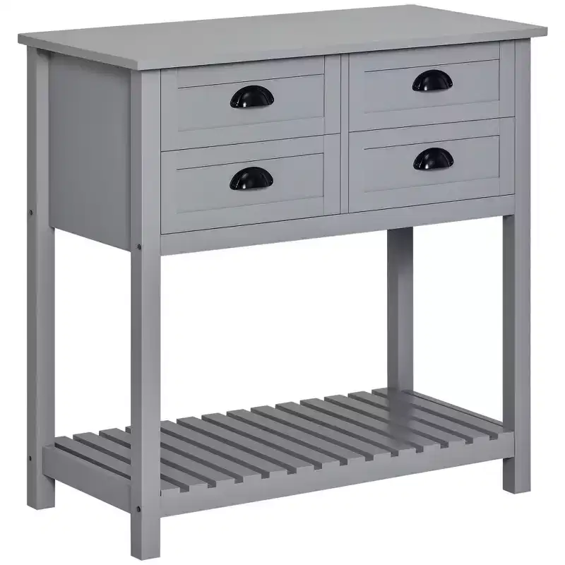 Sideboard Buffet Cabinet with 4 Drawers and Slatted Bottom Shelf