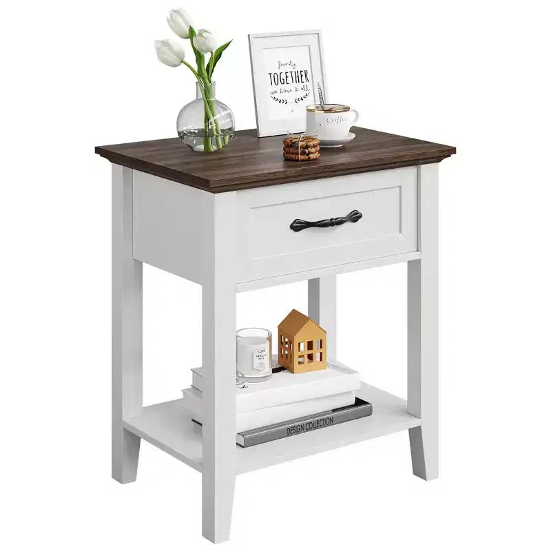 Bedside Table, with 1 Drawer and Open Storage Shelf, Versatile Beside End Table for Bedroom, Office, Sofa, Couch