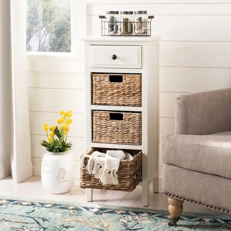 SAFAVIEH Hermine Distressed Black 4-Drawer Storage Side Table - 15 x 11.8 x 35.8 - 15Wx12Dx36H
