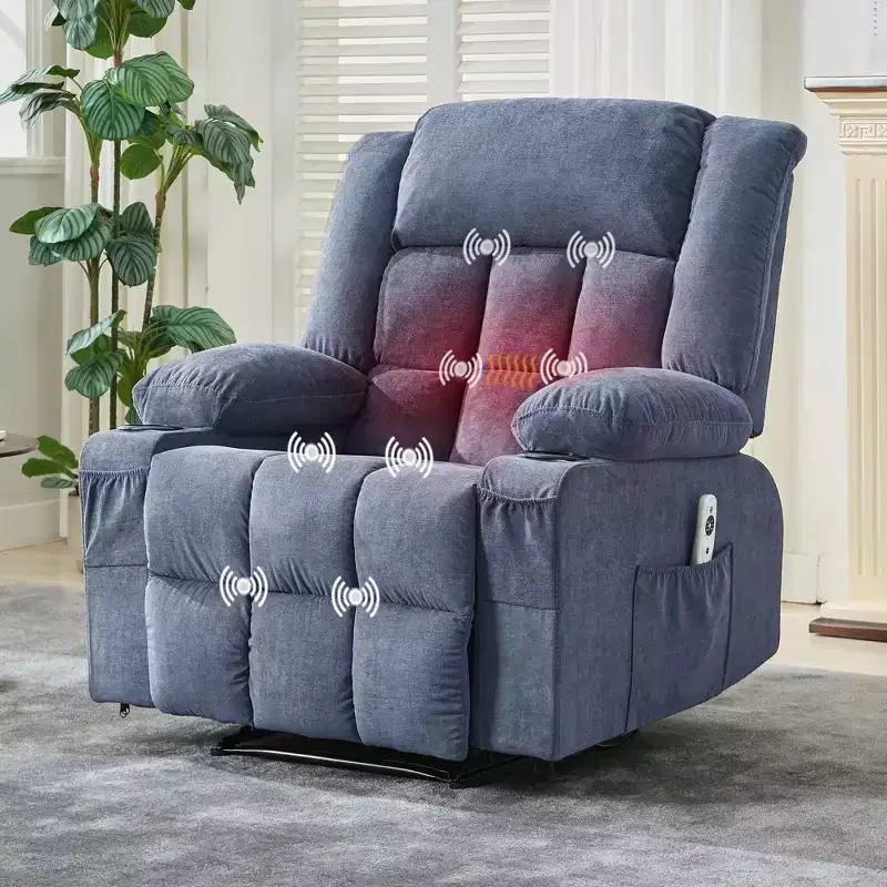 Recliner Chair with Massage & Heat, Glider with Side Pockets & Cup Holder