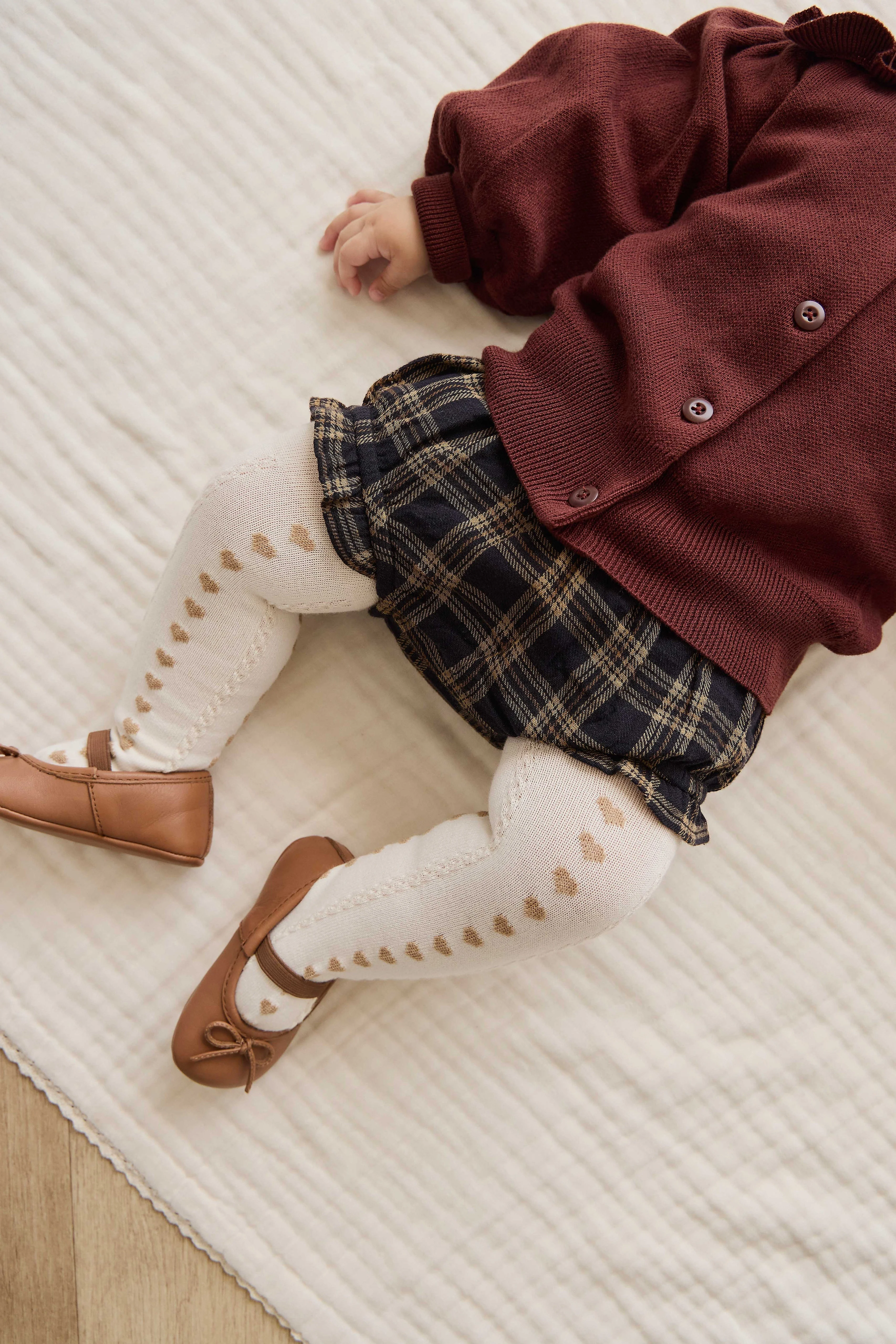 Classic Earthy Woodland Check Organic Cotton Frill Bloomer with Elastic Waistband for Babies 0M–3Y