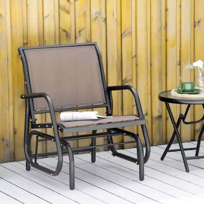 Steel Frame Porch Glider Chair with Breathable Mesh Fabric Brown