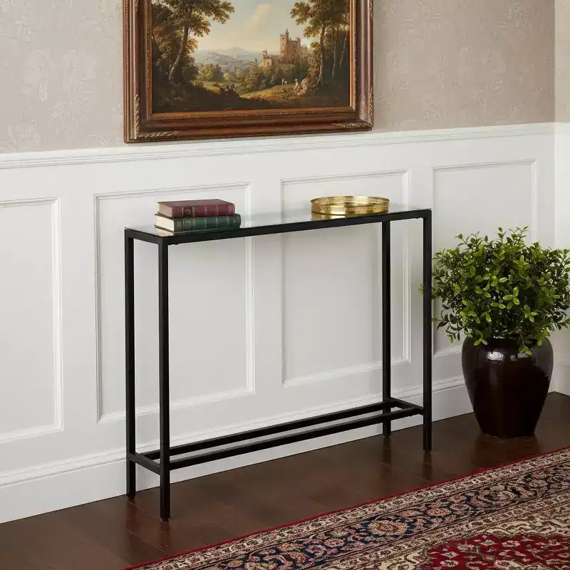 HomeRoots 36 Black Mirrored Glass Console Table