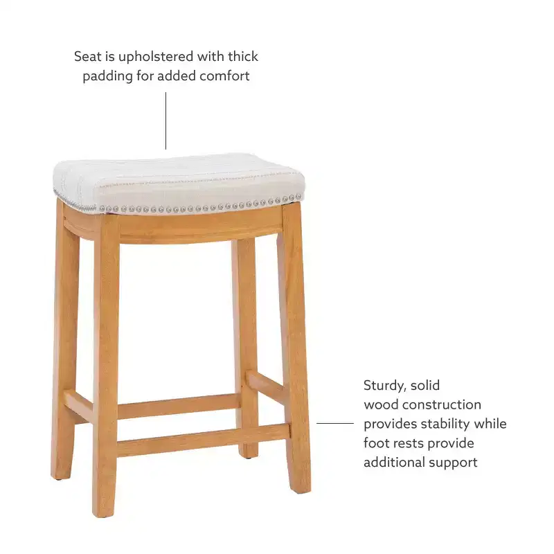 Counter Height Barstool Rustic Brown Natural Linen Upholstered Backless